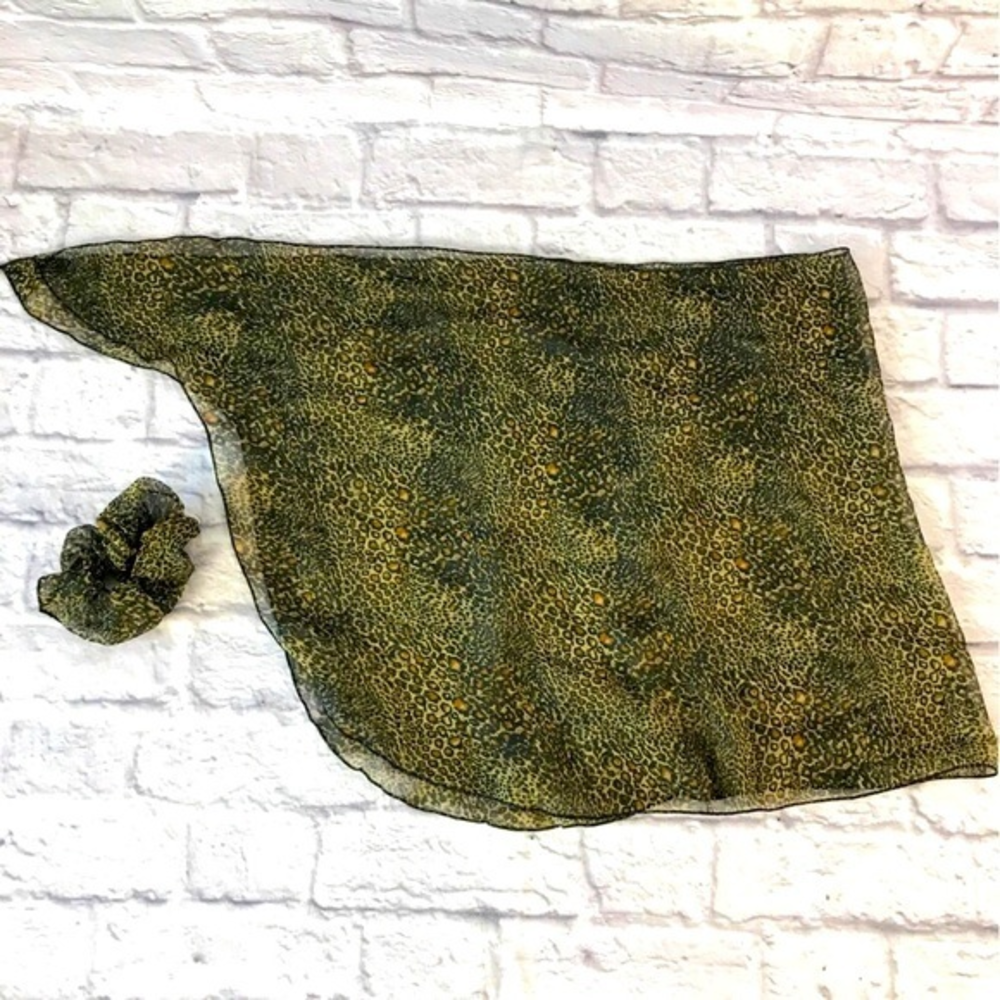 Sheer Leopard‎ Animal Print Sarong Wrap with Matching Hair Scrunchy